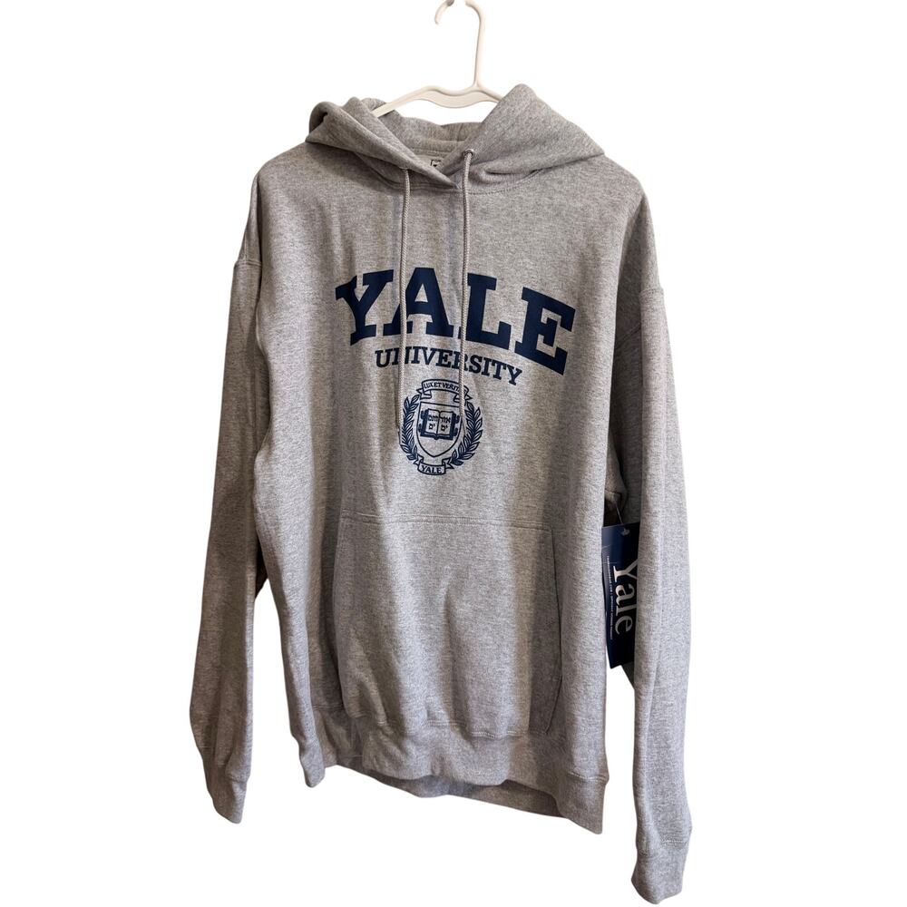 Yale University NWT Yale Crest Hoodie Gray Sz L Bulldogs Basic Pullover